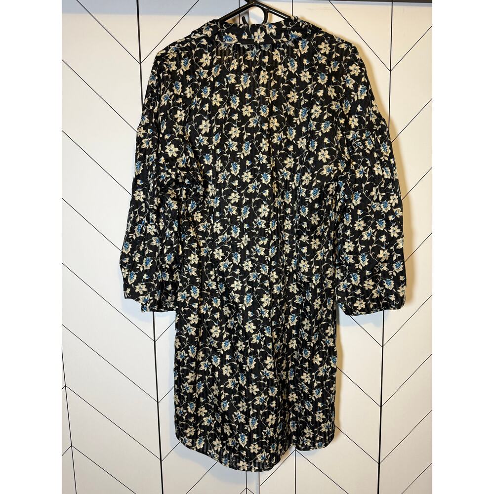 Veronica Beard Women’s Linen Silk Black White Floral Puff Sleeve Mini Dress